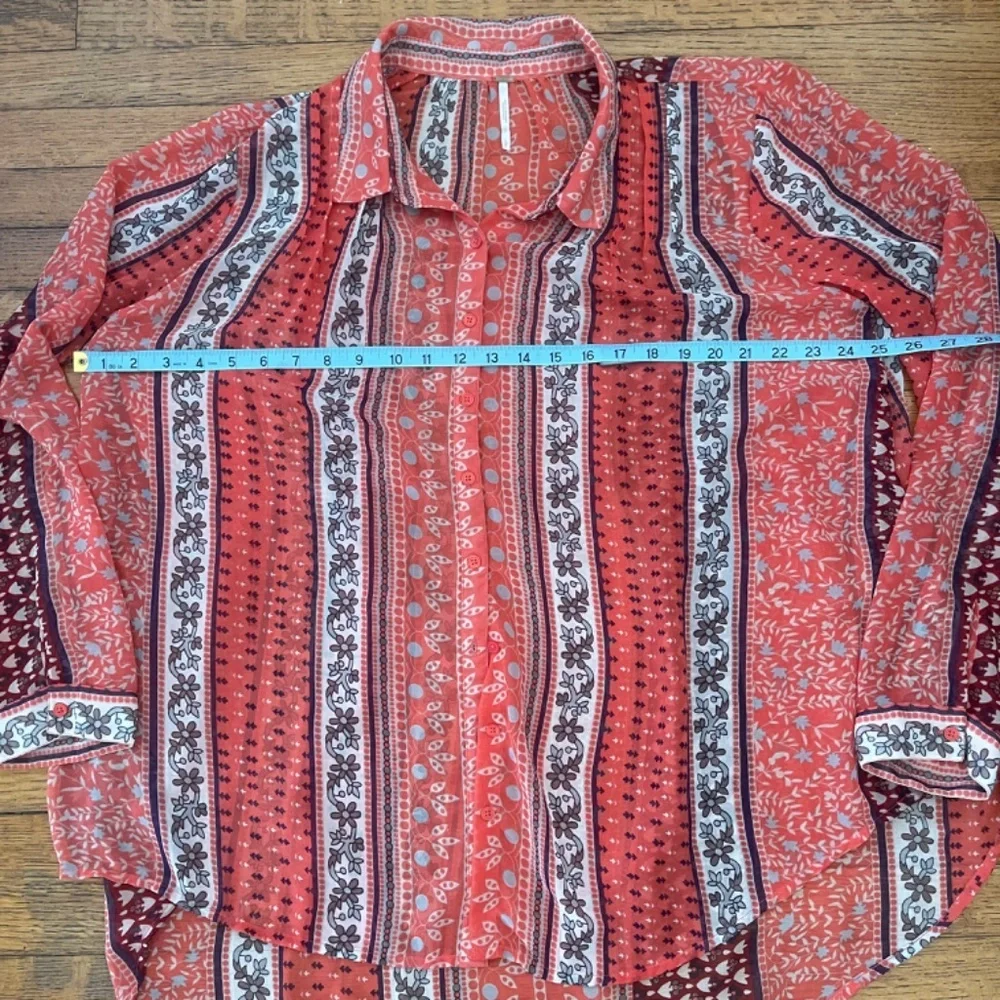 Free People moonlight miles coral patterned sheer blouse Size Large Boho - Picture 7 of 9